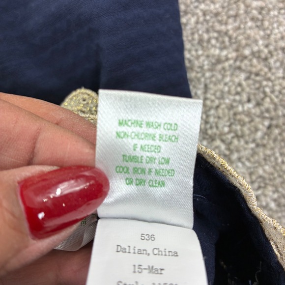 Lilly Pulitzer Navy Gold Eyelet Halter Dress Style 11561 Size 6 Party Formal - Picture 9 of 11